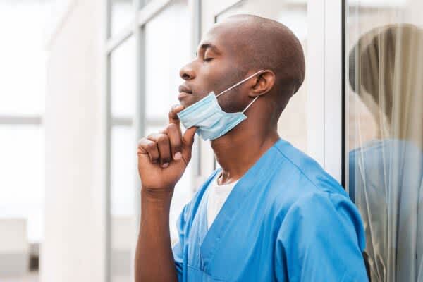 Shift Work Sleep Disorder Tired medical worker resting after procedure